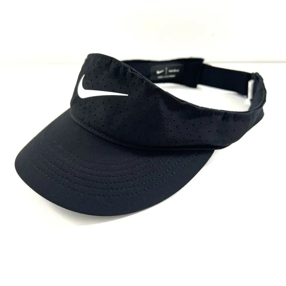 Nike Women Court Dri-Fit Advantage Black White Swoosh Visor Tennis Hat CQ9334